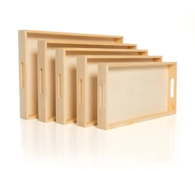 Wooden Nested Serving Trays - Set of 5 Unfinished Rectangle Trays with Handles - Image 1 of 4