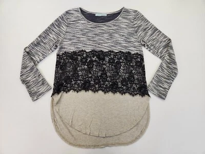 Top túnica tejida Chatoyant Pullover encaje capas cuello redondo manga larga gris S Foto 1 de 4