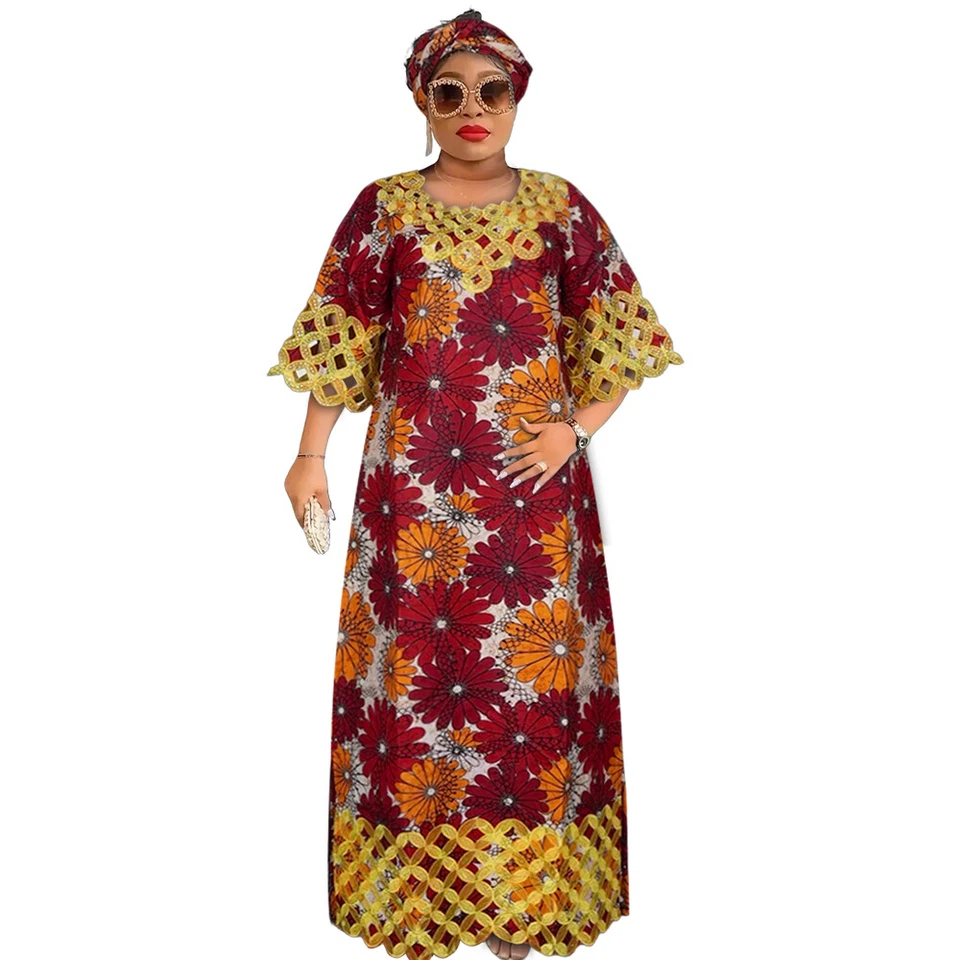African Women Clothing With Headband Traditional Embroidery Wedding Robes - Image 1 of 4