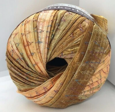Tinkerbella Berlini Wide Ribbon Yarn #117 Butterum Pale Orange Gold Tan Glitter  - Image 1 of 4