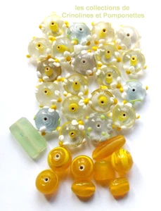 PERLES ARTISANALES DECOREES MAIN PATE DE VERRE LOT DE 29 gamme de JAUNES - Picture 1 of 1