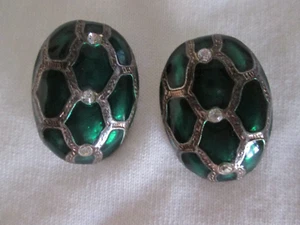 Vintage Clip Ohrringe Jade Farbe Strass - Bild 1 von 4