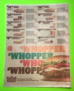 BURGER KING 20 COUPONNS on 2 sheets expires 7/30/2023 SHIPS TODAY
