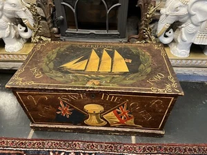 Antique 19th Cent Captain Seaman Ship Painted Wood Chest Trunk English Nautical - Picture 1 of 23