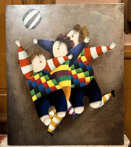 J Royball Painting, Oil on Canvas 24" x 20" Children With Ball At Play Colorful - Picture 1 of 6