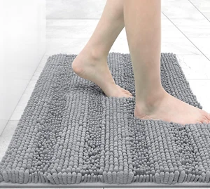 Chenille Striped Bathroom Rugs 30X20, Extra Thick and Absorbent Bath Rugs, Non-S - Picture 1 of 12