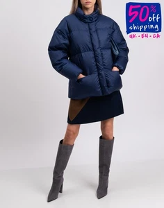 RRP €1149 IENKI IENKI Down Puffer Jacket Size S Quilted Blue Full Zip High Neck - Picture 1 of 11