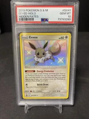 2019 POKEMON SUN & MOON HIDDEN FATES #SV41 EEVEE-HOLO PSA 10 - Image 1 of 2