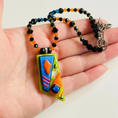 Collar de Vidrio Arte Dicroico Cuentas Cuentas de Cristal Artiscano Neón Pop Raro 16" L Foto 1 de 4