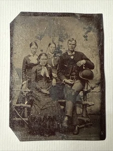 1870er Jahre antikes Farbfoto Familie 4 Gruppenportrait Zinnart Vintage - Bild 1 von 10
