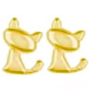 14K Solid Yellow Gold Kitty Cat Kitten Threadless Earring Ends - Picture 1 of 4