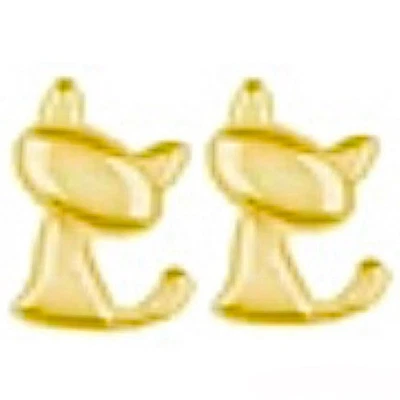 14K Solid Yellow Gold Kitty Cat Kitten Threadless Earring Ends - Image 1 of 4