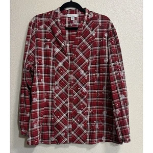 Dressbarn Woman’s Plus Size 2X Plaid button down Western Floral Embroidered Boho - Picture 1 of 9