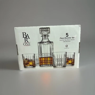 NEW Bar One 5 Pc Decanter Set with Whiskey Glasses For Home Bar Gift - Image 1 of 3