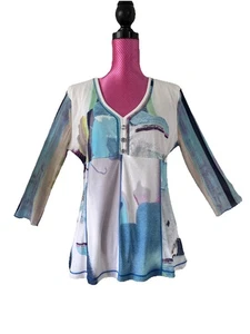 TIA .. Stunning White/Blue mix 3/4 Sleeve Top Size UK 18 - Picture 1 of 8