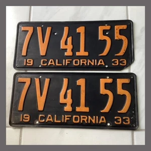 1933 CALIFORNIA coppia targhe autovetture originali DMV trasparenti YOM - Foto 1 di 1