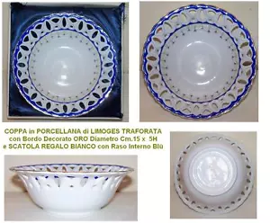 Favours Bowl D.15 Porcelain Limoges National Perforated Rimmed Gold 2090 - Picture 1 of 8