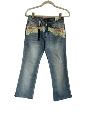 Pantalones de mezclilla Clash Juniors 5 años 90 lavado claro verde naranja detalles de encaje #2480 nuevos con etiquetas Foto 1 de 4