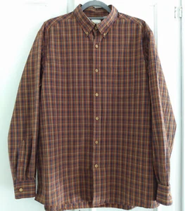 Dillard's Rowm Shirt Men's Long-Sleeve L Large Red Tan Navy Plaid Button-Down - Picture 1 of 18