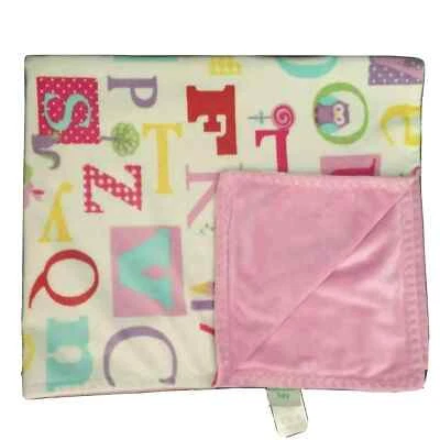 Laura Ashley Alphabet Letters ABC Baby Blanket Pink White Owl Bird Reversible - Image 1 of 3
