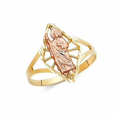 14k Real Solid Two Tone Gold St. Jude Thaddeus Ring Oro Solido San Judas Anillo - Image 1 of 3