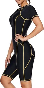 Jywmsc Women's Zip Front Rash Guard Legsuit Swimsuit Swimming Costume BNWT - Picture 1 of 6