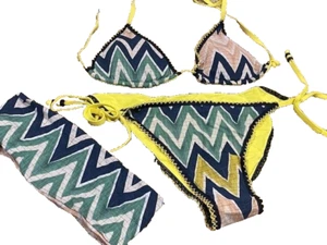Nuevo con etiquetas Conjunto de bikini Missoni de 2 piezas Chevron a rayas Rica Rac con diadema IT 40/S - Imagen 1 de 8