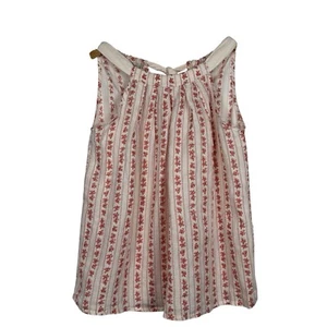 Bellambia Italy Stripe Floral Linen Flowy Tank Top Sleeveless Blouse Womens L - Picture 1 of 7