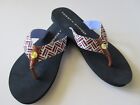 Tommy Hilfiger TWCALRY-C Blue With Multi Color Fabric Strap Flip Flop New