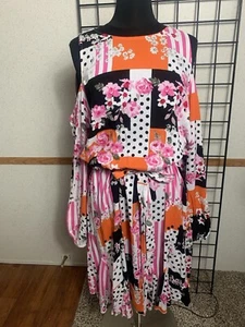 Women CATO Cold Shoulder L/S Floral Print Self-tie Dress Size 18 /20 - Picture 1 of 9