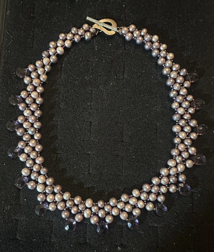 Beautiful Amethyst and Freshwater Pearl Bib Multi-strand Necklace 19” 6.8mm - Image 1 of 1