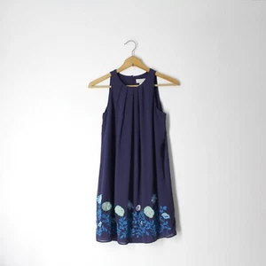 Vestido LOFT petite 00 00P Azul Bordado Floral Dobladillo Sin Mangas Cambio Línea A - Imagen 1 de 9