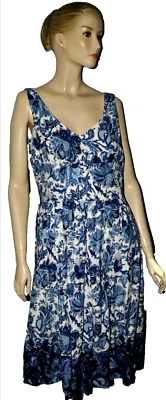 VESTIDO MIDI SIN MANGAS POSITIVE ACTITUD TALLA 12 L GRANDE BLANCO AZUL ESTAMPADO FLORAL Foto 1 de 4