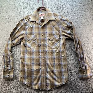 Camicia Wrangler uomo piccola blu marrone perla scatto manica lunga tasche a quadri casual - Foto 1 di 10
