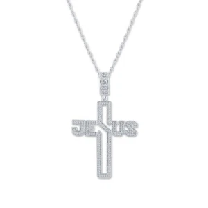 Natural Diamond Jesus Pendant for Women 0.19 Ct Round Cut Gold Plated 925 Silver - Picture 1 of 3
