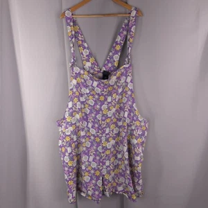 Disney Tangled Shortalls Womens Plus 3 Purple Floral Tie Linen Blend Comfort Y2K - Picture 1 of 24