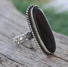 Oval Long Black Onyx Ring 925 Sterling Silver Black Gemstone All Size MO909