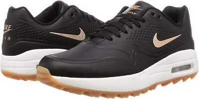 Tênis de golfe Nike feminino Air Max 1 Soft Spike AQ0865-002 preto/branco/bronze tamanho 9 - Imagem 1 de 4