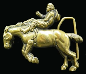 Western Cowboy Bronc Horse Brass Baron Vintage Belt Buckle - Picture 1 of 3