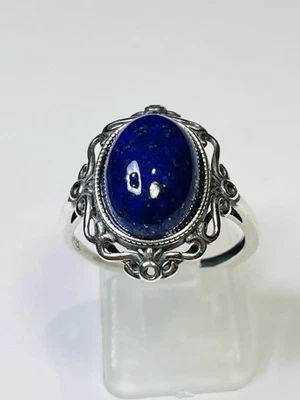 Hermoso anillo de lapislázuli azul natural de plata de ley 925 estilo vintage Foto 1 de 4