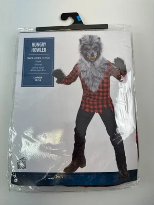 Hungry Howler Werewolf Costume Kids Large 12-14 Mask Gloves Shirt Fur New Tags - Image 1 of 4
