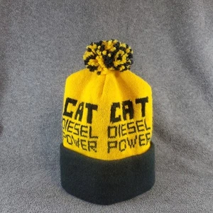 Cat Diesel Power Caterpillar Pom Pom Beanie Knit Stocking Hat VTG Yellow/Black  - Picture 1 of 12