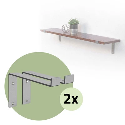 Set 4 supporti per scaffale staffe per ripiano mensola metallo grigio 250x145 mm - Immagine 1 di 4