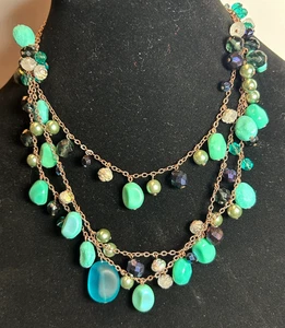 NOS JOAN RIVERS CLASSICS HALSKETTE KUPFERFARBEN BLAU GLASPERLEN 20" ANSEHEN - Bild 1 von 2