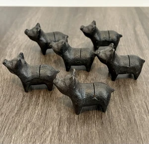 6er Set Gusseisen Ferkel Namenskartenhalter Bauernhoftier Schwein Tischkartenhalter - Bild 1 von 19