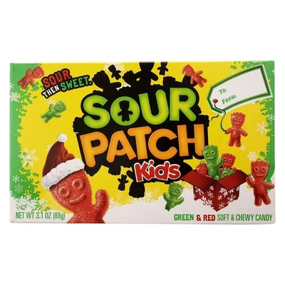 Caja de teatro de dulces de vacaciones Sour Patch Kids 3,1 OZ verde + rojo suave + masticable Navidad Foto 1 de 2