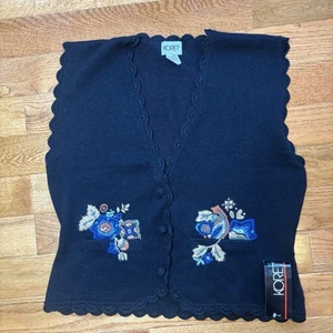 Koret New Vintage Knit Sweater Vest Embroidered Black Sz L Wool Blend Deadstock - Picture 1 of 10