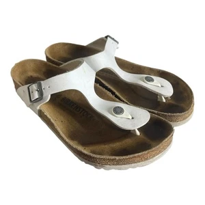 Birkenstock Gizeh White Leather Thong T Strap Buckle Sandals 40 Womens 9US - Picture 1 of 5