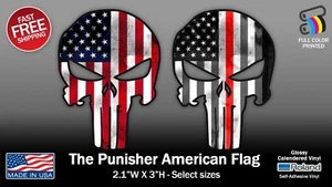 THE PUNISHER AMERICAN FLAG & THIN RED LINE SKULL FULL COLOR STICKERS - Picture 1 of 3
