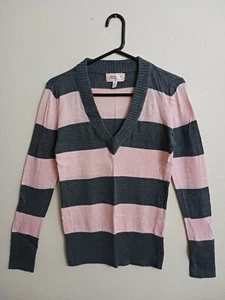 Womens Medium Aeropostale Pink Gray Striped Long Sweater - Picture 1 of 3
